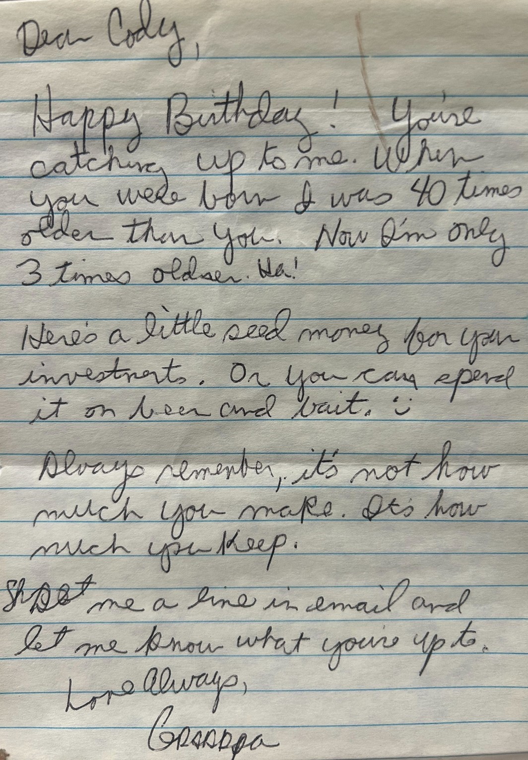 A note from Cody’s Grandpa